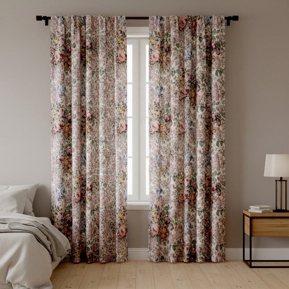 Ralph Lauren Allison Floral Pair Panels Cotton Rod Curtains 84" X 40"